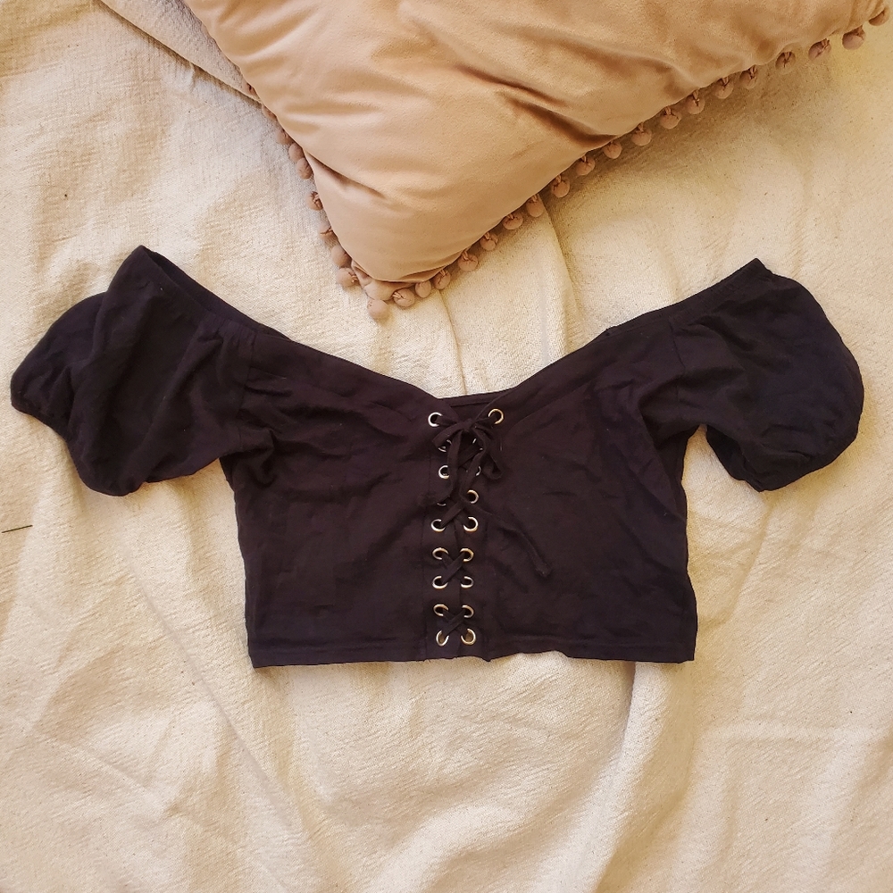 Corset-like String Up Crop Top